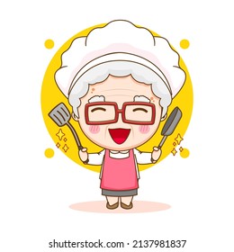 Cute chef grandma cartoon illustration