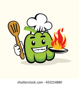 Cute Chef Green Paprika With Hot Fire