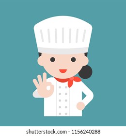 Cute chef with hand okay sign, flat design