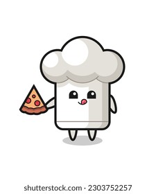 cute chef hat cartoon eating pizza , cute style design for t shirt, sticker, logo element