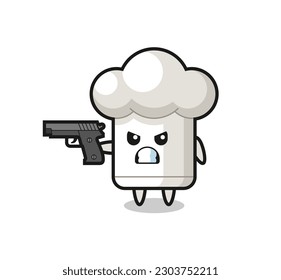 el tierno personaje de sombrero chef dispara con una pistola, diseño de estilo lindo para camiseta, pegatina, elemento logo
