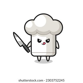 linda mascota de sombrero de chef como psicópata sosteniendo un cuchillo, diseño de estilo lindo para camiseta, pegatina, elemento logo