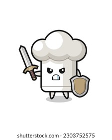 cute chef hat soldier fighting with sword and shield , cute style design for t shirt, sticker, logo element