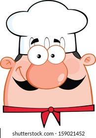 Cute Chef Head Cartoon Character. Vector Illustration Isolated on white