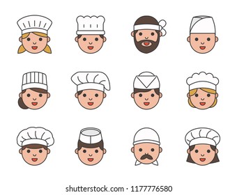 Cute chef head outline icon, editable stroke