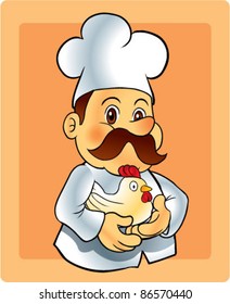 cute chef holding chicken
