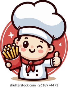 cute chef Illustrator holding potato snack
