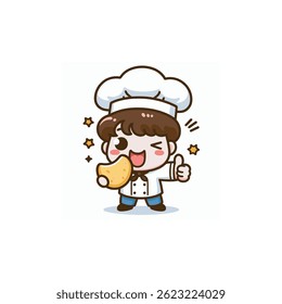 cute chef Illustrator holding potato snack