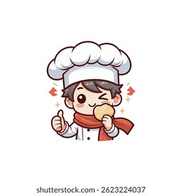 cute chef Illustrator holding potato snack