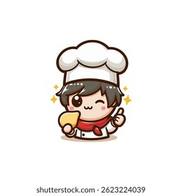 cute chef Illustrator holding potato snack