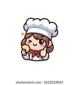 cute chef Illustrator holding potato snack