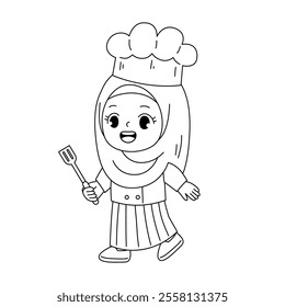 Cute Chef Kid Outline Coloring Printable 