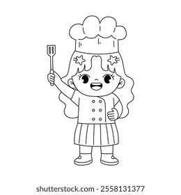 Cute Chef Kid Outline Coloring Printable 