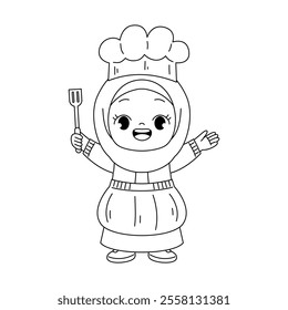 Cute Chef Kid Outline Coloring Printable 