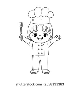 Cute Chef Kid Outline Coloring Printable 