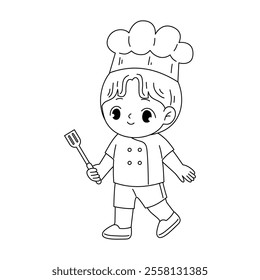 Cute Chef Kid Outline Coloring Printable 