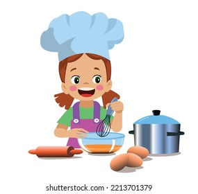 cute chef kids making cake