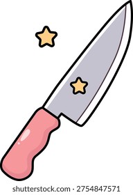 Cute chef knife kitchen tool vector illustration in kawaii doodle style, adorable cooking knife icon with simple flat design and clean outline, perfect for kitchen theme, cooking stickers, recipe design and culinary graphics.