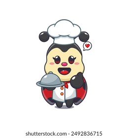 Cute chef ladybug with dish cartoon vector illustration.
Vector cartoon Illustration suitable for poster, brochure, web, mascot, sticker, logo and icon.