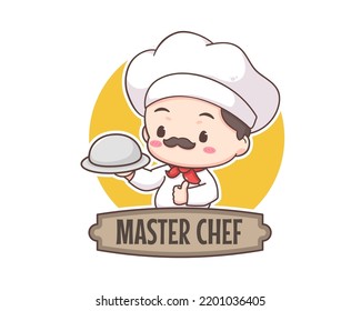 Cute chef logo mascot cartoon character. People Food Icon Concept Isolated on white. 