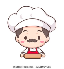 Cute chef logo mascot cartoon character. People professional concept design. Chibi flat vector illustration. Isolated white background. 