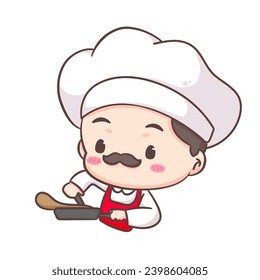 Cute chef logo mascot cartoon character. People professional concept design. Chibi flat vector illustration. Isolated white background. 