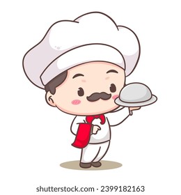 Cute chef logo mascot cartoon character. People professional concept design. Chibi flat vector illustration. Isolated white background. 