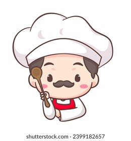 Cute chef logo mascot cartoon character. People professional concept design. Chibi flat vector illustration. Isolated white background. 