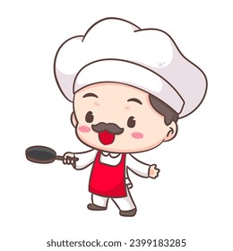 Cute chef logo mascot cartoon character. People professional concept design. Chibi flat vector illustration. Isolated white background. 