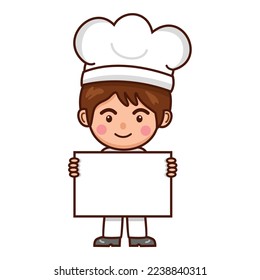 Cute Chef male holding blank signboard Illustration