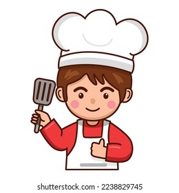 Cute chef male holding turner Illustration