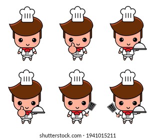 juego de ilustraciones vectoriales del personaje de la mascota del chef lindo.