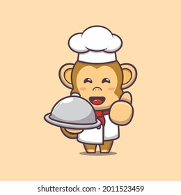 Cute chef monkey character illustration. Vector isolated flat illustration for poster, brochure, web, mascot, sticker, logo and icon.