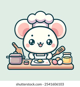 Cute Chef Mouse Cartoon Vector Art, Illustration and Graphic