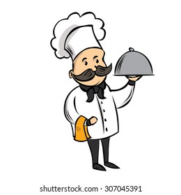 Cute Chef with a mustache. Hand drawn cartoon vector illustration.