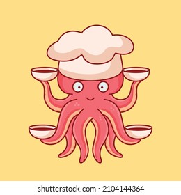 Cute chef octopus cartoon illustration