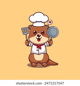 Cute chef otter cartoon vector illustration. 
Vector cartoon Illustration suitable for poster, brochure, web, mascot, sticker, logo and icon.