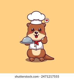 Cute chef otter with dish cartoon vector illustration.
Vector cartoon Illustration suitable for poster, brochure, web, mascot, sticker, logo and icon.