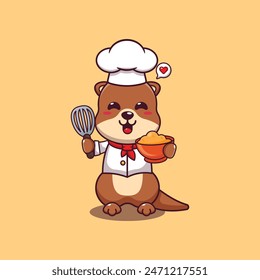 Nutria de chef lindo que hace la Ilustración vectorial de dibujos animados de la masa del pastel. 
Vector de dibujos animados Ilustración adecuada para el cartel, folleto, Web, mascota, etiqueta engomada, logotipo e icono.