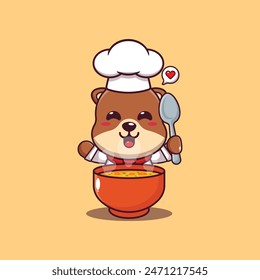 Cute chef otter with soup cartoon vector illustration. 
Vector cartoon Illustration suitable for poster, brochure, web, mascot, sticker, logo and icon.