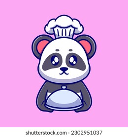 Cute Chef Panda Cartoon Vector Icon Illustration. Animal Nature Icon Concept Isolated Premium Vector. Flat Cartoon Style