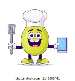 Cute chef pear cartoon vector illustration design. Fruit mascot character concept isolated vector