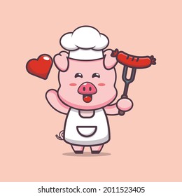 Cute chef pig character illustration. Vector isolated flat illustration for poster, brochure, web, mascot, sticker, logo and icon.