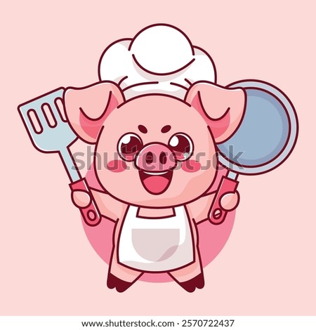Cute Chef Pig Mascot Adorable Cartoon Character
