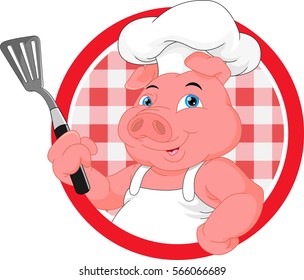 cute chef pig mascot cartoon