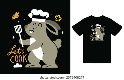 Cute chef rabbit with tshirt design premium vector the Concept of Isolated Technology. Flat Cartoon Style Suitable for Landing Web Pages,T shirt, Flyers, Stickers