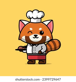 Cute chef red panda cartoon vector illustration animal proffession concept icon isolated