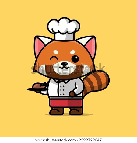 Cute chef red panda cartoon vector illustration animal proffession concept icon isolated