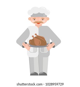 cute chef with  roasted chicken