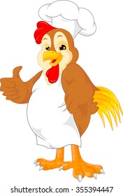 cute chef rooster cartoon thumb up
